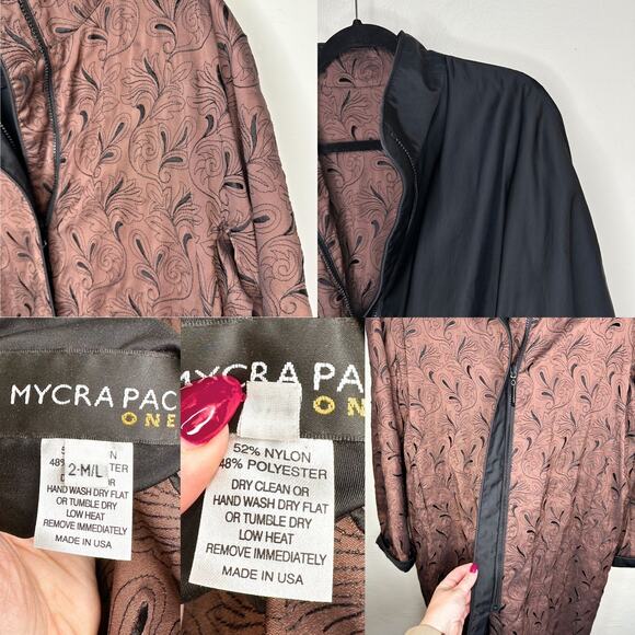 VTG Mycra Pac Floral Embroidered Zip Front Reversible Rain Jacket Coat Med Large - Picture 12 of 15
